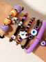 Halloween Funny Skull Rice Bead Bracelet Set Personality Devil Eye Glaze Bat Multi-layer Bracelet