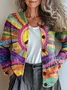 Women Knitted Striped Long Sleeve Comfy Vintage Cardigan