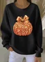 Casual Halloween Sequin Pumpkin Print Comfy Sweatshirt