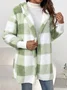 Women Spring/Fall Outerwear Vintage Split Joint Plaid Long Sleeve Hooded Jacket
