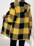 Women Spring/Fall Outerwear Vintage Split Joint Plaid Long Sleeve Hooded Jacket