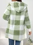 Women Spring/Fall Outerwear Vintage Split Joint Plaid Long Sleeve Hooded Jacket