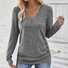 Casual Plain V Neck Long Sleeve T-shirt