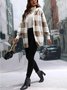 Women Spring/Fall Outerwear Vintage Split Joint Plaid Long Sleeve Hooded Jacket