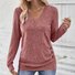 Casual Plain V Neck Long Sleeve T-shirt