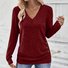 Casual Plain V Neck Long Sleeve T-shirt