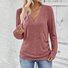 Casual Plain V Neck Long Sleeve T-shirt