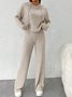 Women Plain Embossed Two-Piece Set Daily Long Sleeve Casual Spring/Fall Top With Pants Matching Set