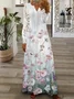 Women Floral Spring/Fall Printing Dress V Neck Long Sleeve T-Shirt Dress A-Line Dress