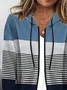 Women Spring/Fall Outerwear Casual Printing Striped Long Sleeve Hoodie Jacket