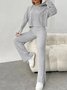 Women Plain Embossed Two-Piece Set Daily Long Sleeve Casual Spring/Fall Top With Pants Matching Set