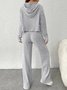 Women Plain Embossed Two-Piece Set Daily Long Sleeve Casual Spring/Fall Top With Pants Matching Set