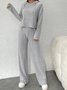 Women Plain Embossed Two-Piece Set Daily Long Sleeve Casual Spring/Fall Top With Pants Matching Set