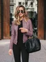 Women Spring/Fall Outerwear Vintage Split Joint Plain Long Sleeve Stand Collar Jacket