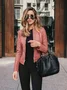 Women Spring/Fall Outerwear Vintage Split Joint Plain Long Sleeve Stand Collar Jacket