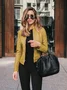 Women Spring/Fall Outerwear Vintage Split Joint Plain Long Sleeve Stand Collar Jacket