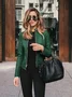 Women Spring/Fall Outerwear Vintage Split Joint Plain Long Sleeve Stand Collar Jacket