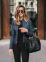 Women Spring/Fall Outerwear Vintage Split Joint Plain Long Sleeve Stand Collar Jacket