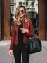 Women Spring/Fall Outerwear Vintage Split Joint Plain Long Sleeve Stand Collar Jacket