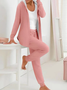 Women Plain Drawstring Two-Piece Set Daily Long Sleeve Casual Spring/Fall Coat With Pants Matching Set