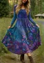Women Floral Spring/Fall Dress V Neck Long Sleeve A-Line Dress