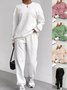 Women Plain Embossed Two-Piece Set Daily Long Sleeve Casual Spring/Fall Top With Pants Matching Set