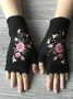Knitted Boho Floral Autumn And Winter Ins Embroidered Women's Warm Gloves Bee Flower Adult Knitted Gloves Embroidered Wool Gloves