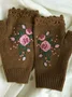 Knitted Boho Floral Autumn And Winter Ins Embroidered Women's Warm Gloves Bee Flower Adult Knitted Gloves Embroidered Wool Gloves