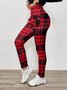 Women Plaid Casual Winter Printing Long Leggings