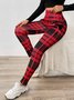 Women Plaid Casual Winter Printing Long Leggings