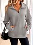 Casual V Neck Plain Sweatshirt