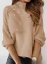 Women Plain Long Sleeve Comfy Street Beaded Sweater