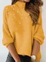 Women Plain Long Sleeve Comfy Street Beaded Sweater