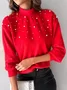 Women Plain Long Sleeve Comfy Street Beaded Sweater