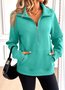 Casual V Neck Plain Sweatshirt