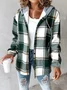 Women Spring/Fall Outerwear Vintage Printing Striped Long Sleeve Stand Collar Jacket