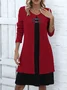 Women Color Block Spring/Fall Dress Crew Neck Long Sleeve A-Line Dress