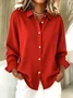 V Neck Long Sleeve Plain Regular Micro-Elasticity Regular Fit Shirt For Women