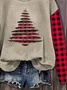 Casual Crew Neck Plaid Sweatshirt Printing