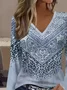 Casual Abstract V Neck Long Sleeve T-shirt