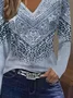 Casual Abstract V Neck Long Sleeve T-shirt