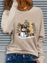 Casual Christmas Snowman Crew Neck Long Sleeve T-shirt