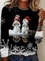Casual Christmas Snowman Crew Neck Long Sleeve T-shirt