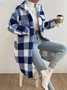 Women Winter Outerwear Casual Printing Plaid Long Sleeve Shawl Collar Jacket