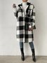 Women Winter Outerwear Casual Printing Plaid Long Sleeve Shawl Collar Jacket