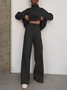 Women Plain Lace-up Two-Piece Set Daily Long Sleeve Casual Spring/Fall Top With Pants Matching Set