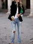 Women Plain Spring/Fall Outerwear Vintage Split Joint Long Sleeve Lapel Collar Regular Blazer