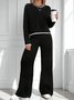 Women Color Block Two-Piece Set Daily Long Sleeve Casual Spring/Fall Top With Pants Matching Set