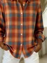 Shirt Collar Regular Sleeve Long Sleeve Plaid Buckle Regular Loose Button Up Shirt Shirt For Women