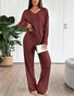 Women Plain Two-Piece Set Daily Long Sleeve Casual Spring/Fall Top With Pants Matching Set